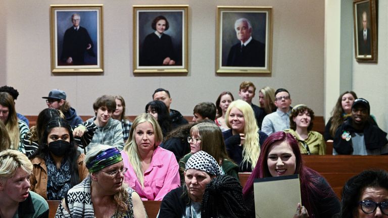 Colourful fans of Johnny Depp fill the courtroom