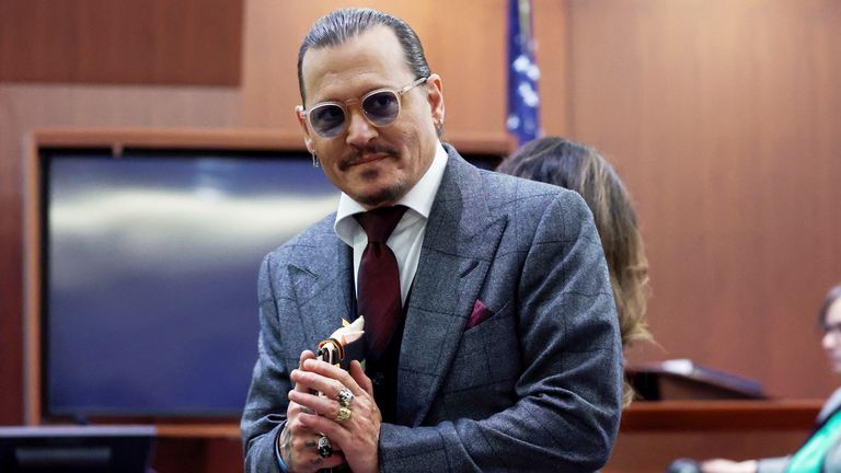 Actor Johnny Depp arrives during his defamation trial against his ex-wife Amber Heard, at the Fairfax County Circuit Courthouse in Fairfax, Virginia, U.S., April 28, 2022. Michael Reynolds/Pool via REUTERS
