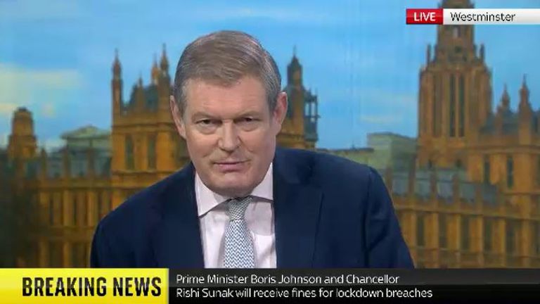 Sky News chief political correspondent reveals news Boris Johnson and Rishi Sunak are being fined over parties during lockdown