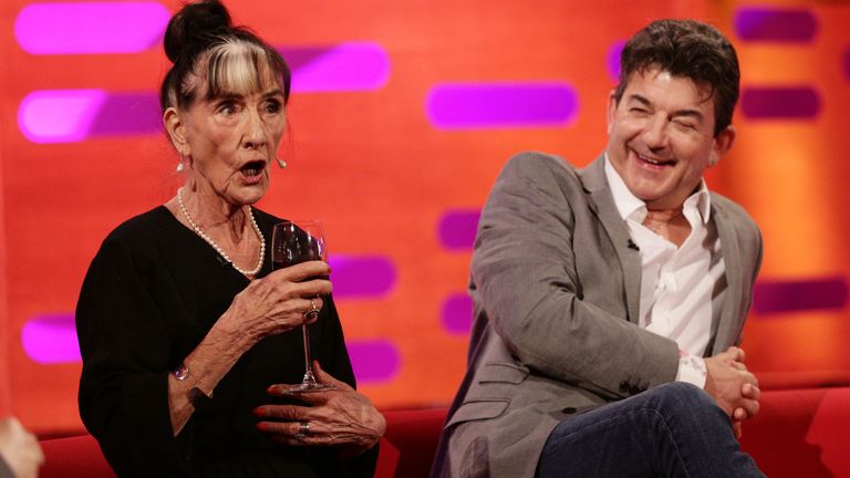 08-Feb-2015 Guests June Brown and John Altman during filming of a special episode of the Graham Norton Show to celebrate 30 years of Eastenders, at the London Studios, south London. The programme will be screened on BBC One, Monday February 16 at 10.45pm. PRESS ASSOCIATION Photo. Picture date: Sunday February 8, 2015. Photo credit should read: Yui Mok/PA Wire