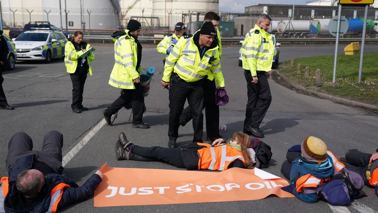 Activists from Just Stop Oil took part in a blockade at the Kingsbury Oil Terminal in Warwickshire.