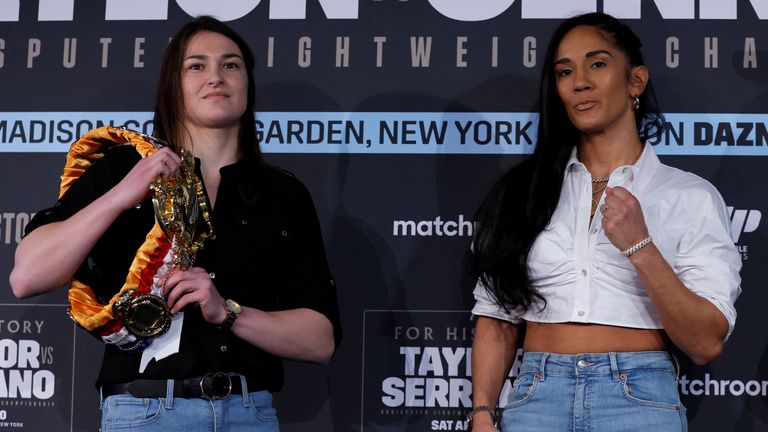 Boxing - Katie Taylor & Amanda Serrano Press Conference - London, Britain - February 7, 2022 Katie Taylor and Amanda Serrano pose for a photograph during the press conference Action Images via Reuters/Andrew Couldridge