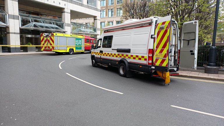  Chemical incident at a health club in London&#39;s Canary Wharf. Pic: London Fire Brigade