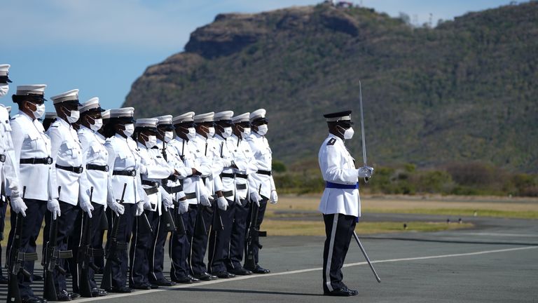 Troops wait to be inspected as the Earl and the Countess of Wessex in St Lucia