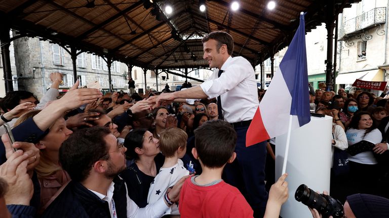 French President Macron, candidate for his re-election, campaigns in Figeac