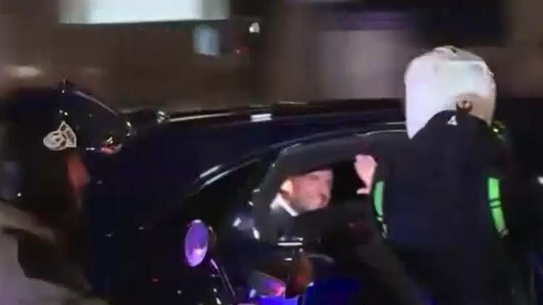 Police and media escorted what appears to be the newly-elected French president&#39;s motorcade to his victory night celebration.