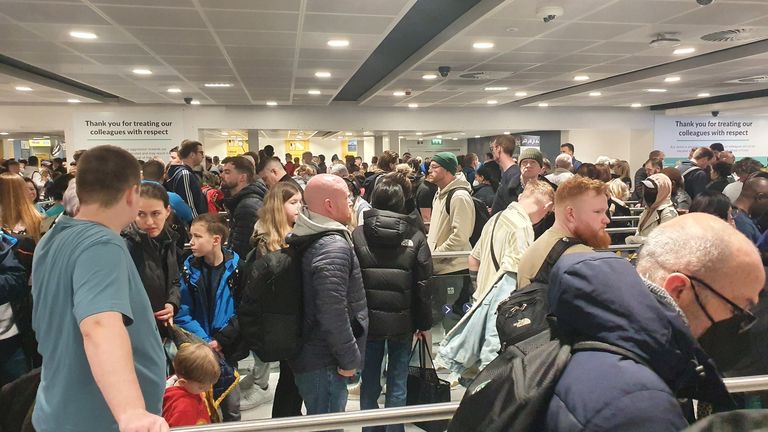 &#39;Chaos&#39; inside Manchester Airport on Monday morning. Pic: Gareth Melling