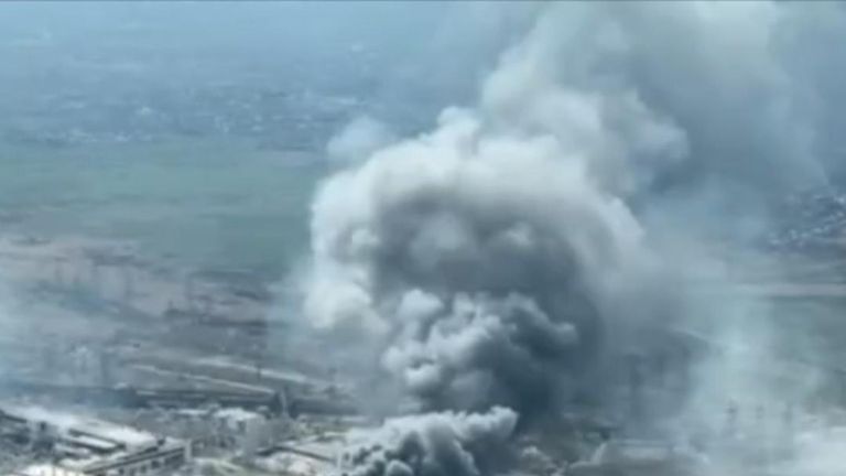 Mariupol City Council released footage of smoke rising from a steel plant after it was hit by a Russian strike, which they said was sheltering ‘at least 1,000 civilians.’ 
