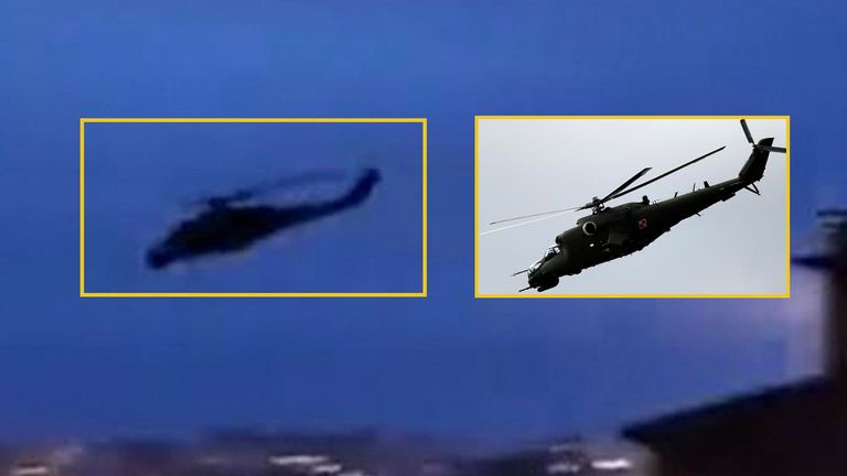 Comparing this picture of a Mi-24 helicopter on the right with the aircraft captured in the video on the left you can see they are a similar shape