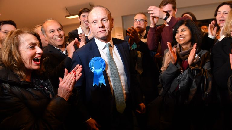 Conservative candidate Mike Freer after winning the Finchley & Golders Green constituency in north London for the 2019 General Election.