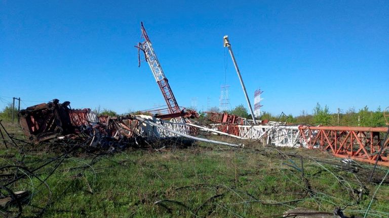 Part of the radio antenna hit on Tuesday. Pic: Transdniestrian Interior Ministry/REUTERS 