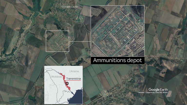 Cobasna is home to a large ammunitions depot. Pic: Google Earth