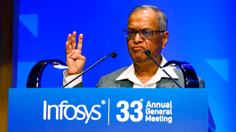  Narayana Murty at the Infosys annual conference in 2014. Pic: AP