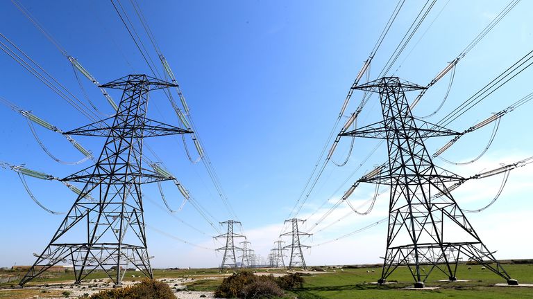 lectricity pylons carry power away from Dungeness nuclear power station in Kent as the National Grid warned that a record low demand for electricity during the UK&#39;s coronavirus lockdown could lead to windfarms and power plants being turned off to avoid overloading the electricity grid.