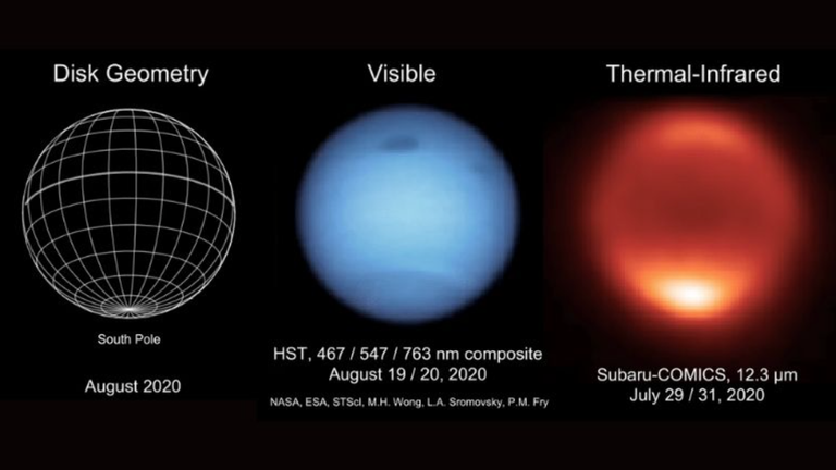 Neptune&#39;s south pole suddenly began heating, observations showed. Pic: University of Leicester