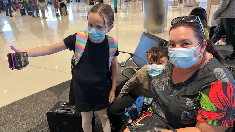 Family at New Zealand Airport as the country reopens Sent via Nicole Johnston 