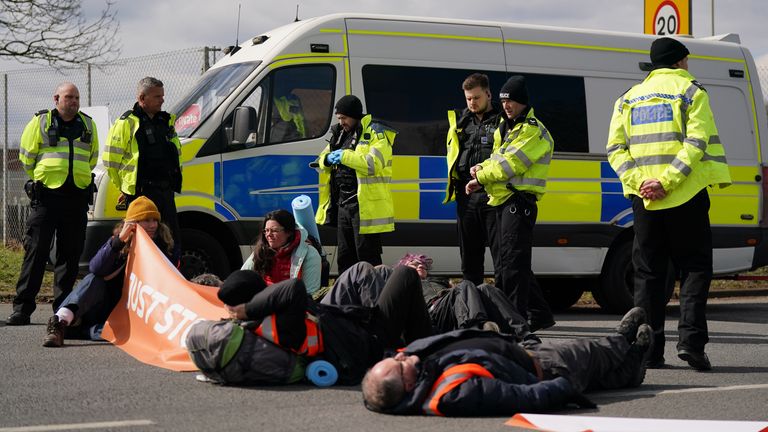 Just Stop Oil activists have formed a blockade at the Kingsbury Oil Terminal in Warwickshire