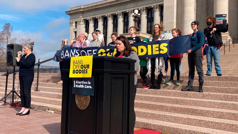 Emily Wales, interim CEO of Planned Parenthood Great Plains Votes, said Planned Parenthood&#39;s abortion clinic in Oklahoma has seen an 800% increase in the number of women from Texas after it passed its anti-abortion law. Pic: AP