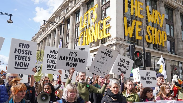 Hundreds of protestors voicing their fears over fossil fuels