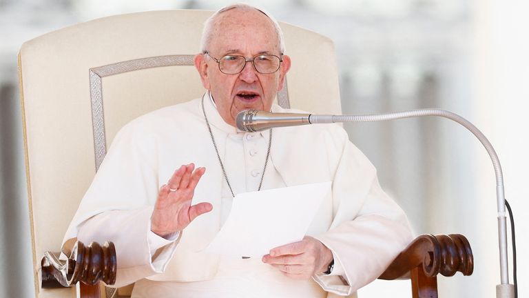 Pope Francis speaks during the weekly general audience in Saint Peter&#39;s Square at the Vatican