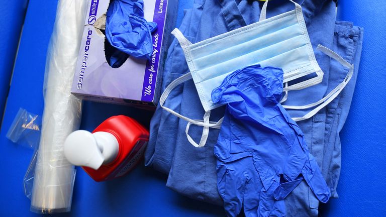 Level 1 Personal Protective Equipment (PPE) is seen at the Hospital for Tropical Diseases, as the number of coronavirus disease (COVID-19) cases grow around the world, in London, Britain April 1, 2020. Picture taken April 1, 2020. To match Special Report HEALTH-CORONAVIRUS/BRITAIN-PATH REUTERS/Dylan Martinez