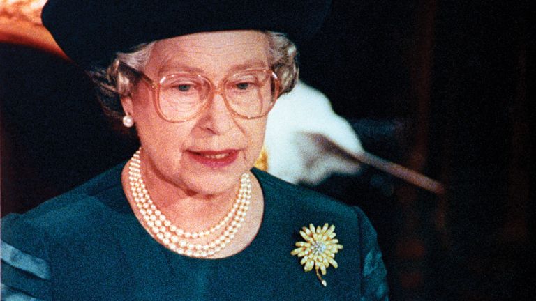File photo dated 24/11/1992 of Queen Elizabeth II delivering her speech after a Guildhall luncheon to mark the 40th anniversary of her accession to the throne. In the speech she branded 1992 her &#39;Annus Horribilis&#39; due to criticisms of the Royal family. Issue date: Sunday January 30, 2022.