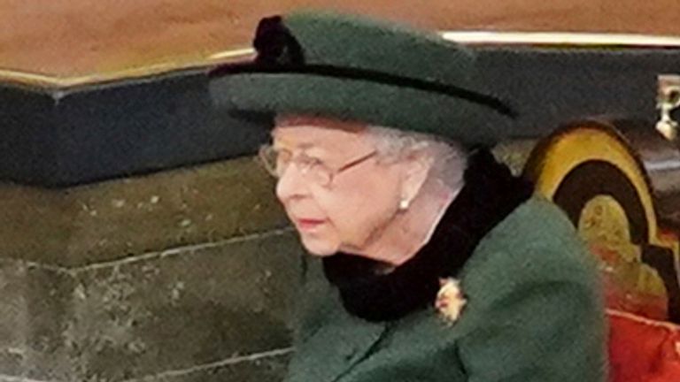 The Queen during a Service of Thanksgiving for the life of the Duke of Edinburgh, at Westminster Abbey in London                                                                                                                                               