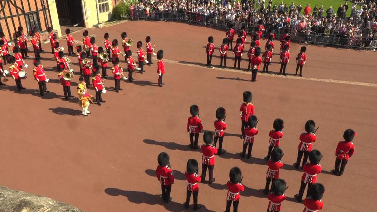 The Band of the Coldstream Guards play &#39;Happy Birthday&#39; for her Majesty at Windsor Castle as The Queen turns 96 today.