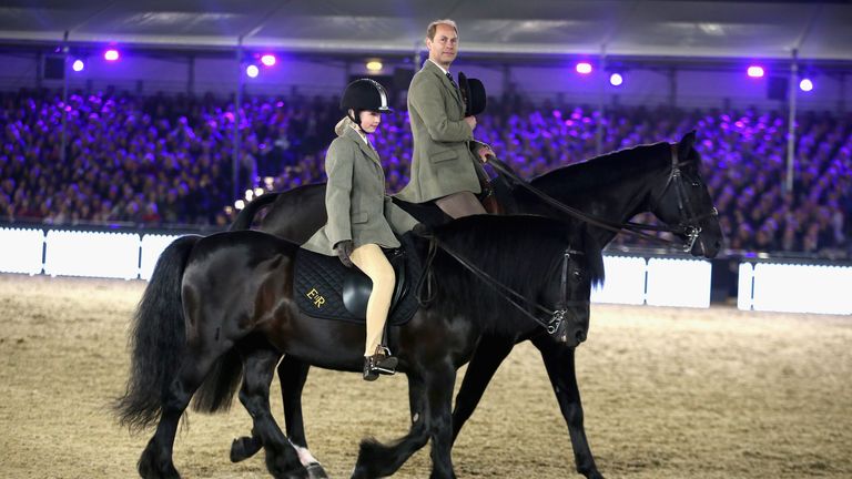 Prince Edward and his daughter Lady Louise Windsor on horseback for the Queen's 90th birthday celebrations in 2016