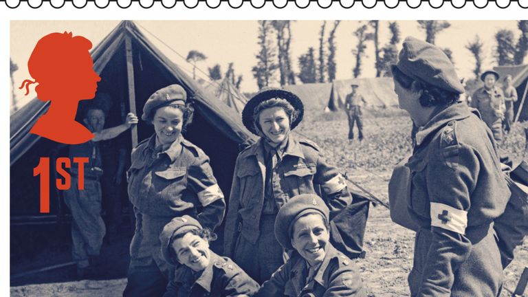 Undated handout photo issued by Royal Mail of a stamp showing the Queen Alexandra&#39;s Imperial Military Nursing service, as part of their new set of stamps that is being issued in tribute to women&#39;s vital contribution during the Second World War.