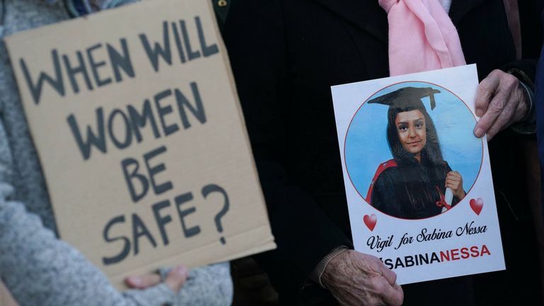 File photo dated 05/10/21 of people at a vigil for Sabina Nessa at Eastbourne Pier in East Sussex. 