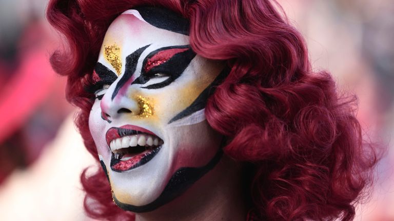 A performer during a presentation at the Sao Paulo Carnival Special Group parade at the Anhembi Sambadrome. Pic: AP