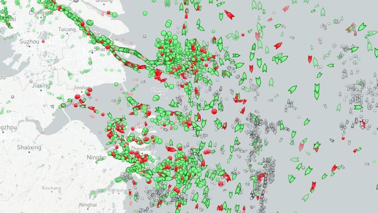 The Port of Shanghai continues to operate normally under a &#39;closed loop&#39; system. Pic: MarineTraffic 