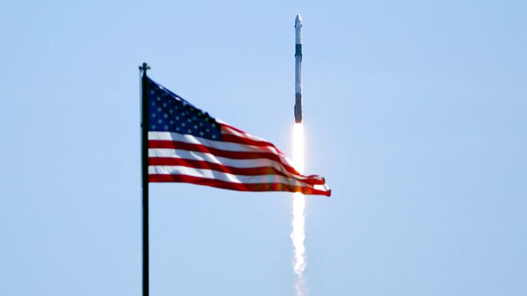 A SpaceX Falcon 9 rocket lifts off from pad 39A at the Kennedy Space Center in Cape Canaveral