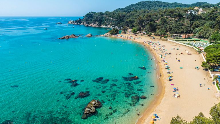 Overview of Santa Cristina beach in Lloret de Mar in Costa Brava, Catalonia, Spain