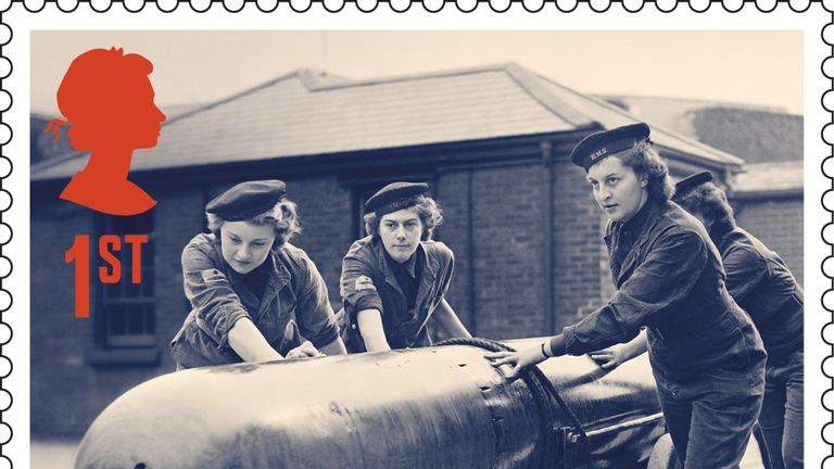 stamp showing the women&#39;s royal naval service, as part of their new set of stamps that is being issued in tribute to women&#39;s vital contribution during the Second World War.