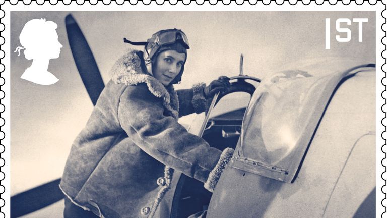 Undated handout photo issued by Royal Mail of a stamp showing a female pilot climbing into the cockpit of a supermarine spitfire, as part of their new set of stamps that is being issued in tribute to women&#39;s vital contribution during the Second World War. Issue date: Thursday April 28, 2022.