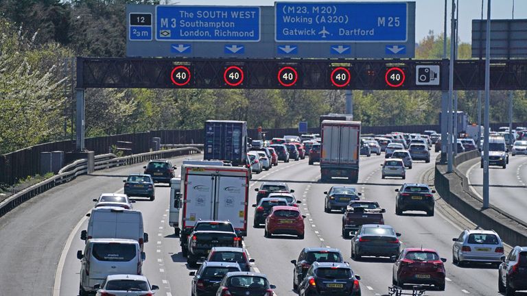 Traffic jams on the M3 near Egham, Surrey on Friday