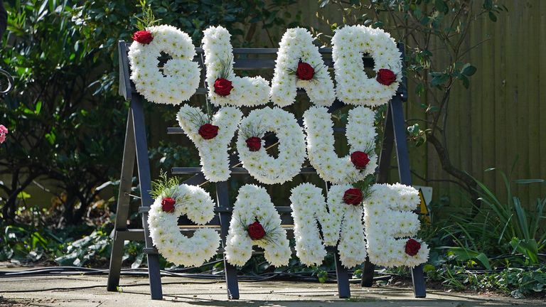 A floral tribute outside St Francis of Assisi church ahead of the funeral of The Wanted star Tom Parker in Queensway, Petts Wood, in south-east London, following his death at the age of 33 last month, 17 months after being diagnosed with an inoperable brain tumour. Picture date: Wednesday April 20, 2022.