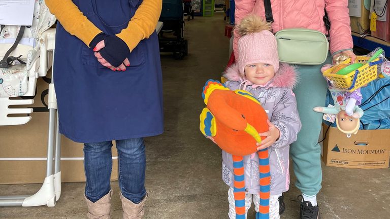 Little Veronika with her mother Tatiana on arrival in the UK