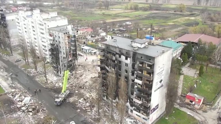 On a visit to the town on April 6, Minister of Internal Affairs Denis Monastyrsky said Borodyanka was one of the “biggest tragedies in Ukraine”.