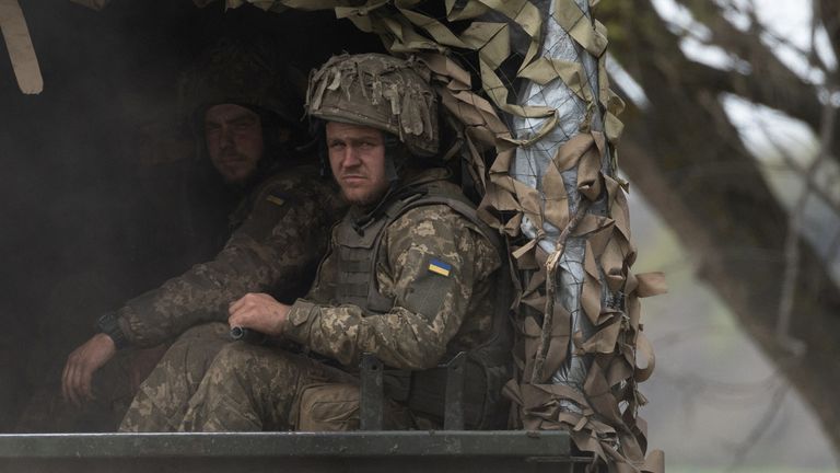 Ukrainian soldiers near Izyum in the Donetsk region