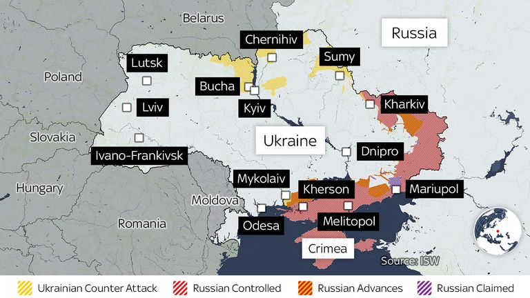 Carte de l'Ukraine 7 avril 2022