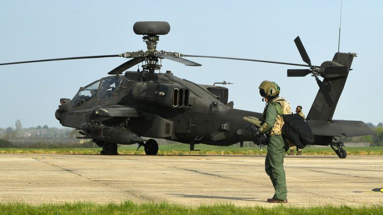 A British Army attack helicopter operated by 664 Squadron of the Air Corps (AAC) prepares to deploy to the EXERCISE SWIFT RESPONSE located in North Macedonia.  .. The deployment of the UK Army's Apache AH-64 Attack Helicopter to the region will build on existing relationships with our NATO allies and foster interoperability with aviation companies. no equivalent of NATO.  It will also allow pilots, ground support crews and maintenance technicians to hone their skills in forward locations to promote efficient operations and increase the range of Brigade Strike Groups. Aviation Group 1 (BCT).