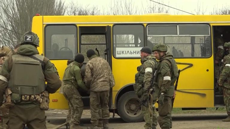 Sky News has located this video to Mariupol and blurred the faces of the Ukraininan soldiers who appear to be surrendering.