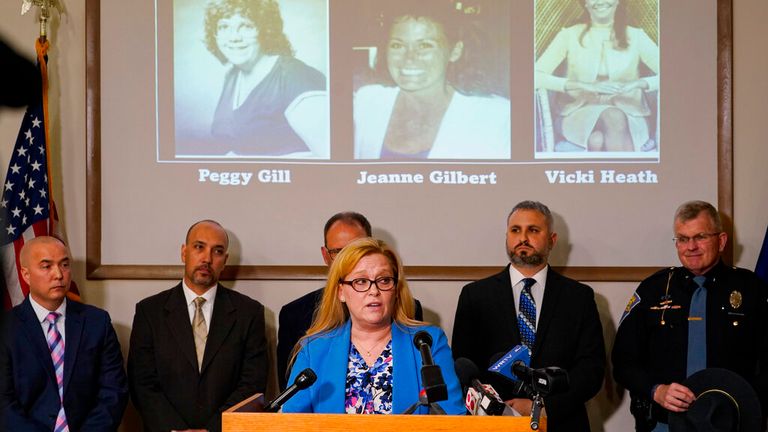 Kim Gilbert Wright, daughter of Jeanne Gilbert, spoke at the news conference after Greenwell was named. Pic: AP