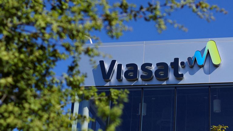 FILE PHOTO: Viasat offices are shown at the company&#39;s headquarters in Carlsbad, California, U.S. March 9, 2022. Picture taken March 9, 2022. REUTERS/Mike Blake/File Photo
