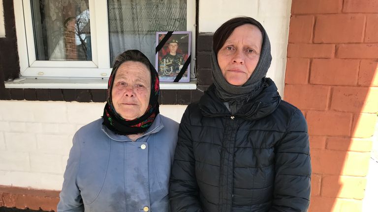 Viktor lived with his mother Olena Balai, left, and his grandmother, Olga Dovhoshap, right