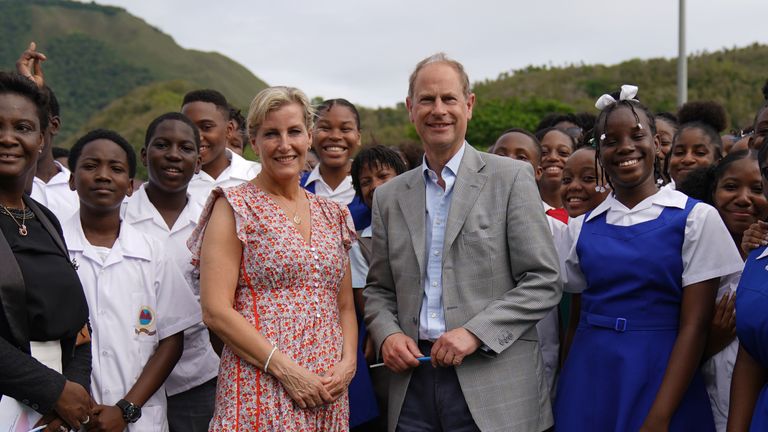 The Earl and Countess of Wessex at the Soufriere Mini Stadium, Saint Lucia, attending a performance celebrating St Lucia&#39;s young people, as they continue their visit to the Caribbean, to mark the Queen&#39;s Platinum Jubilee. Picture date: Wednesday April 27, 2022.