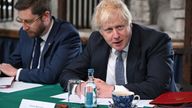 Prime Minister Boris Johnson (right) and Cabinet Secretary Simon Case during a regional cabinet meeting at Middleport Pottery in Stoke on Trent. Picture date: Thursday May 12, 2022.
